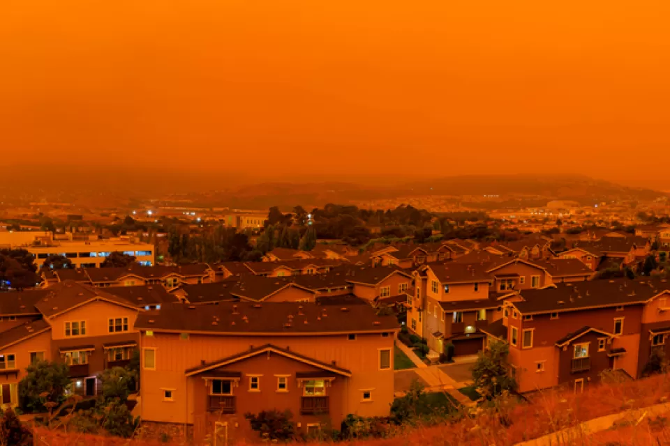 Orange hazy sky over San Francisco during wildfires